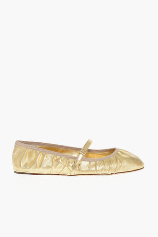 Metallic Leather Mary Jane Ballet Flats with Logoed Buckle