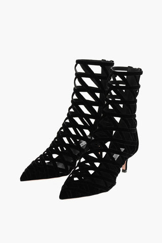Solid Color ROMANCE Cut-Out Booties with Zip Closure Heel 5cm