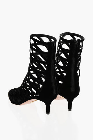 Solid Color ROMANCE Cut-Out Booties with Zip Closure Heel 5cm
