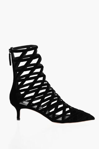 Solid Color ROMANCE Cut-Out Booties with Zip Closure Heel 5cm