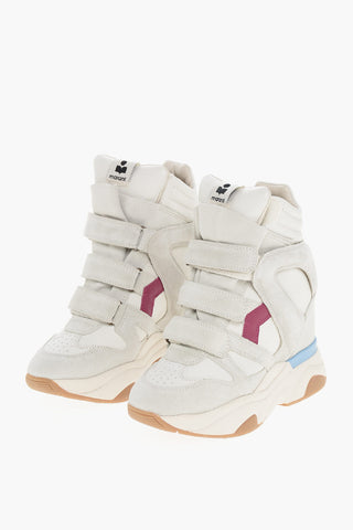 Suede and Leather BALSKEE High-Top Wedge Sneakers with Touch-Strap Closure