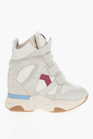 Suede and Leather BALSKEE High-Top Wedge Sneakers with Touch-Strap Closure