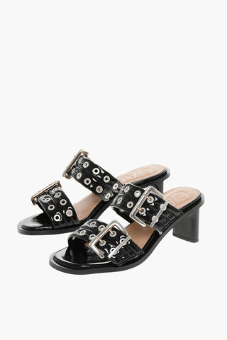 Vegan Leather Mules With Double Silver Buckle, 7 cm Heel