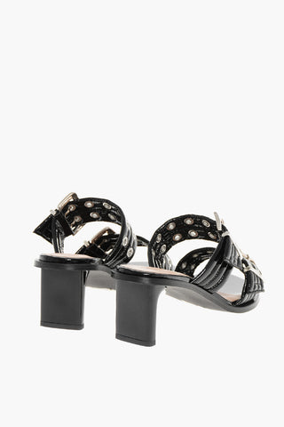 Mules in Pelle Vegan con Doppia Fibbia Argentata Tacco 7cm