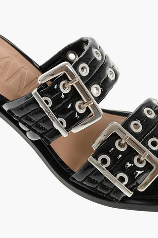 Vegan Leather Mules With Double Silver Buckle, 7 cm Heel