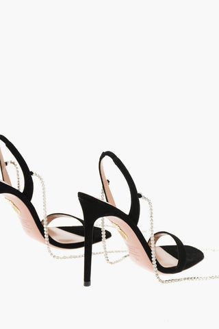 Suede CARELESS WHISPER Sandals with Rhinestone Embellished Ankle-Strap Heel 10.5cm