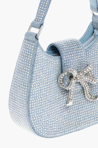 Denim Handbag CRESCENT with Decorative Bow and Strass
