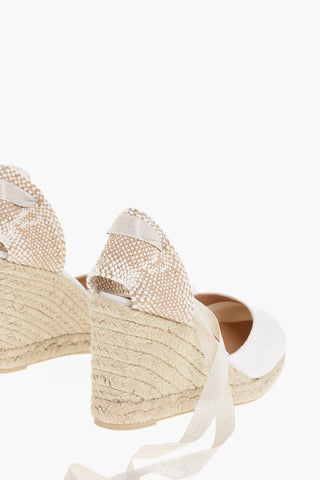 Metallic Linen CARINA Lace-Up Espadrilles with Juta and Lurex Wedge 9cm
