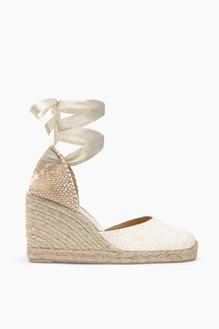 Metallic Linen CARINA Lace-Up Espadrilles with Juta and Lurex Wedge 9cm