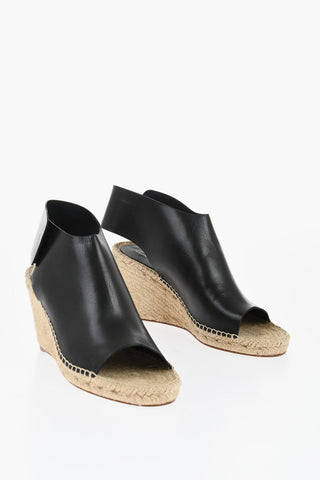 Leder-Sandalen mit Raffia-Keilabsatz 10cm