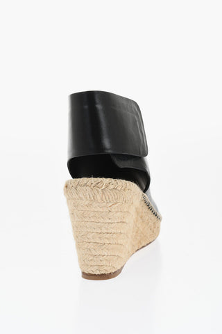 Leder-Sandalen mit Raffia-Keilabsatz 10cm