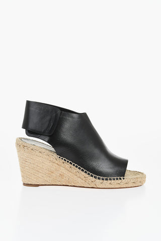 Leder-Sandalen mit Raffia-Keilabsatz 10cm
