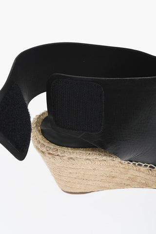 Leder-Sandalen mit Raffia-Keilabsatz 10cm