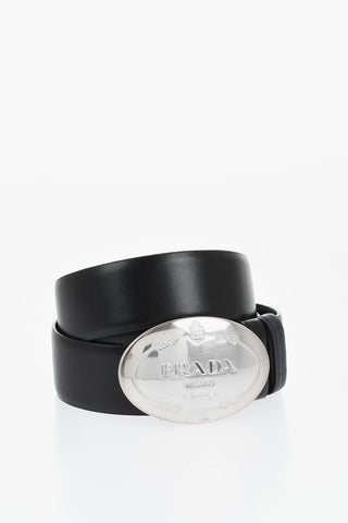 Leather Belt with Logoed Buckle 35mm