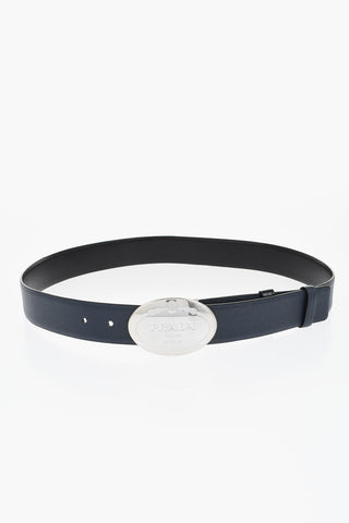 Leather Belt with Logoed Buckle 35mm