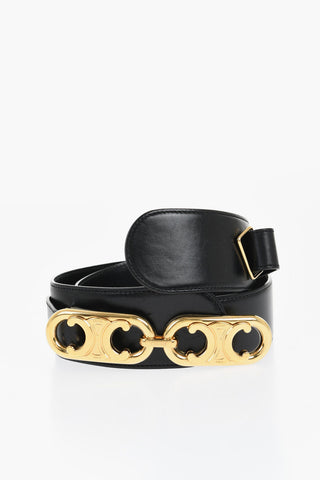 Leather Belt with Gold Finish Monogram Buckle 45mm