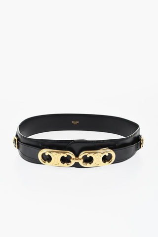 Leather Belt with Gold Finish Monogram Buckle 45mm