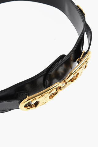 Leather Belt with Gold Finish Monogram Buckle 45mm