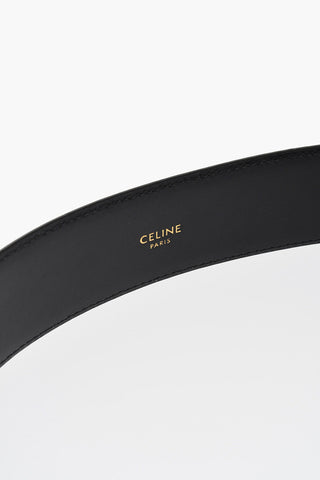 Leather Belt with Gold Finish Monogram Buckle 45mm