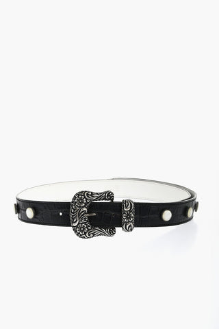 MM6 Embossed Leather Belt with Mother of Pearl Details 35mm