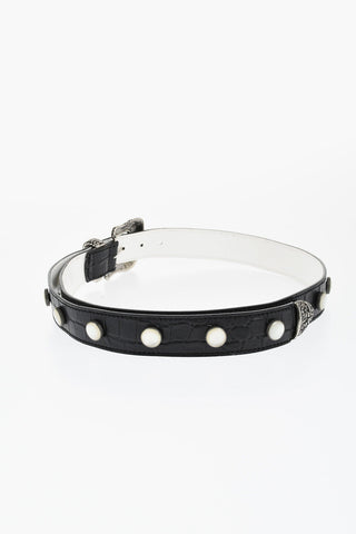 MM6 Embossed Leather Belt with Mother of Pearl Details 35mm