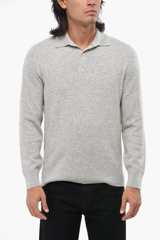 Solid Color Cashmere Sweater with Polo Neck