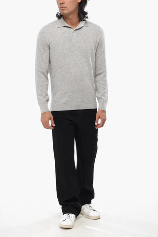 Solid Color Cashmere Sweater with Polo Neck