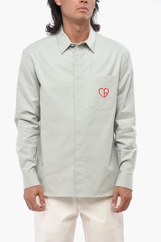 Solid Color Cotton Shirt with Embroidery on Breast Pocket