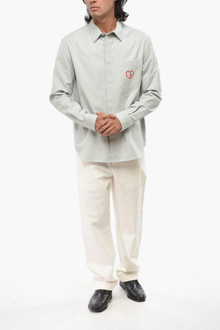 Solid Color Cotton Shirt with Embroidery on Breast Pocket
