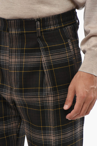 Checked Wool Trousers with One Pleat
