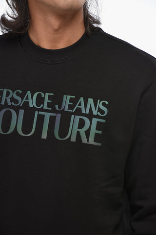 JEANS COUTURE Cotton Fleece Crewneck Sweatshirt with Iridescent Logo