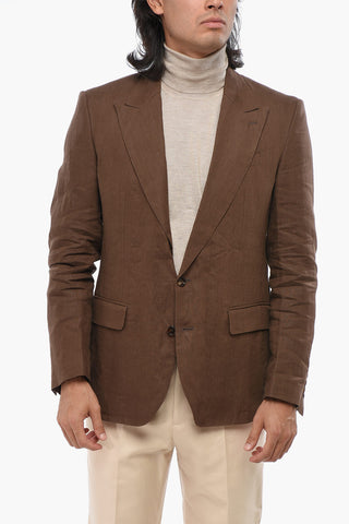 Linen Center Vent Peak Lapel 2-Button Blazer