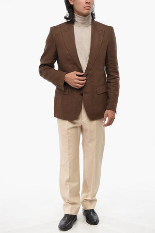 Linen Center Vent Peak Lapel 2-Button Blazer