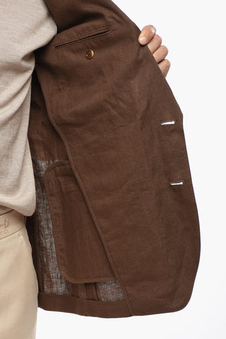 Linen Center Vent Peak Lapel 2-Button Blazer