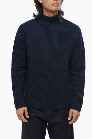 Wool and Cashmere Turtleneck Sweater with Buttons