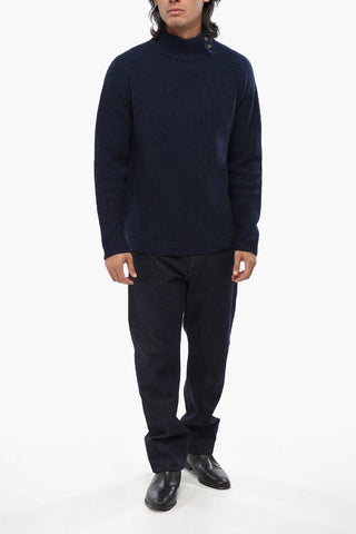Wool and Cashmere Turtleneck Sweater with Buttons