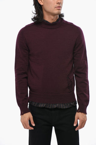 MM14 Wool Crewneck Sweater with Striped Lining
