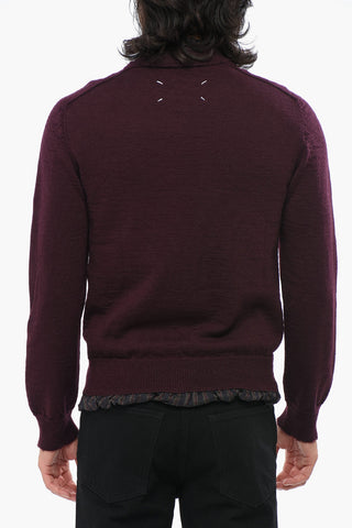 MM14 Wool Crewneck Sweater with Striped Lining