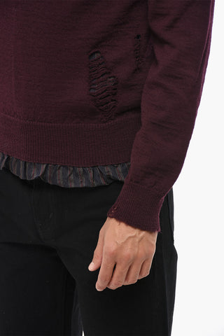 MM14 Wool Crewneck Sweater with Striped Lining
