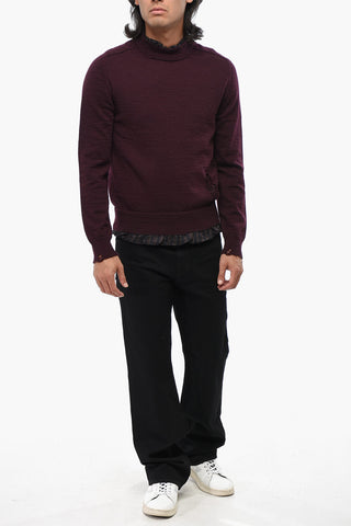MM14 Wool Crewneck Sweater with Striped Lining