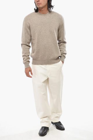 Cashmere Crew-neck Sweater with Braided Leather Details