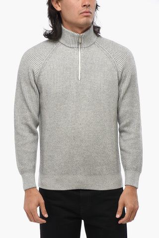 Maglia in Cashmere a Costine con Mezza Zip