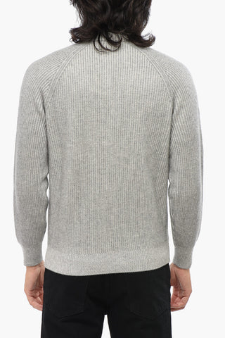 Maglia in Cashmere a Costine con Mezza Zip