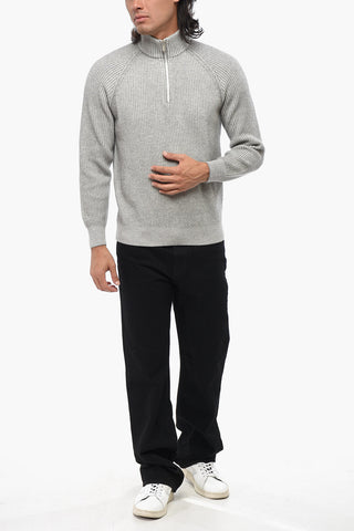 Maglia in Cashmere a Costine con Mezza Zip