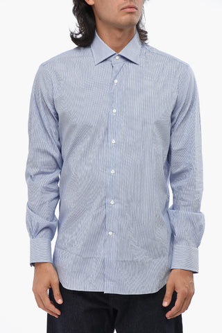 Two-Tone Striped Shirt with Spread Collar
