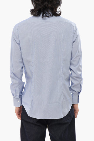 Two-Tone Striped Shirt with Spread Collar