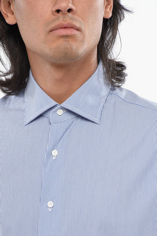Two-Tone Striped Shirt with Spread Collar