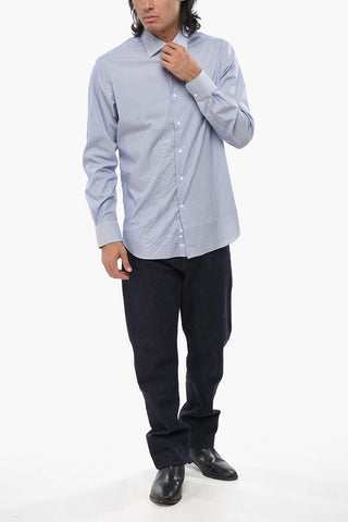 Two-Tone Striped Shirt with Spread Collar