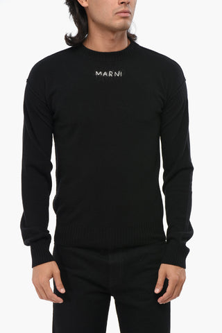 Virgin Wool and Cashmere Crew-neck Sweater with Contrasting Logo