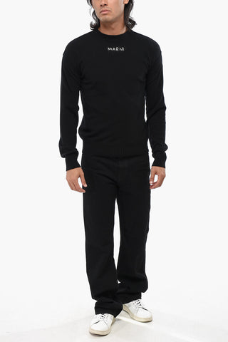 Virgin Wool and Cashmere Crew-neck Sweater with Contrasting Logo
